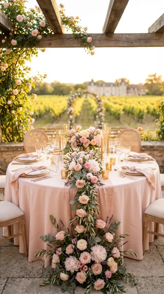 Blush Pink Floral Tablescapes with Gold Details