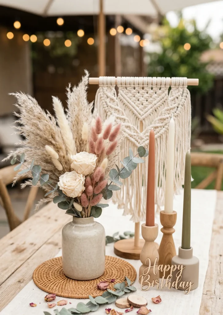 Boho Macramé and Neutral Tone Centerpieces