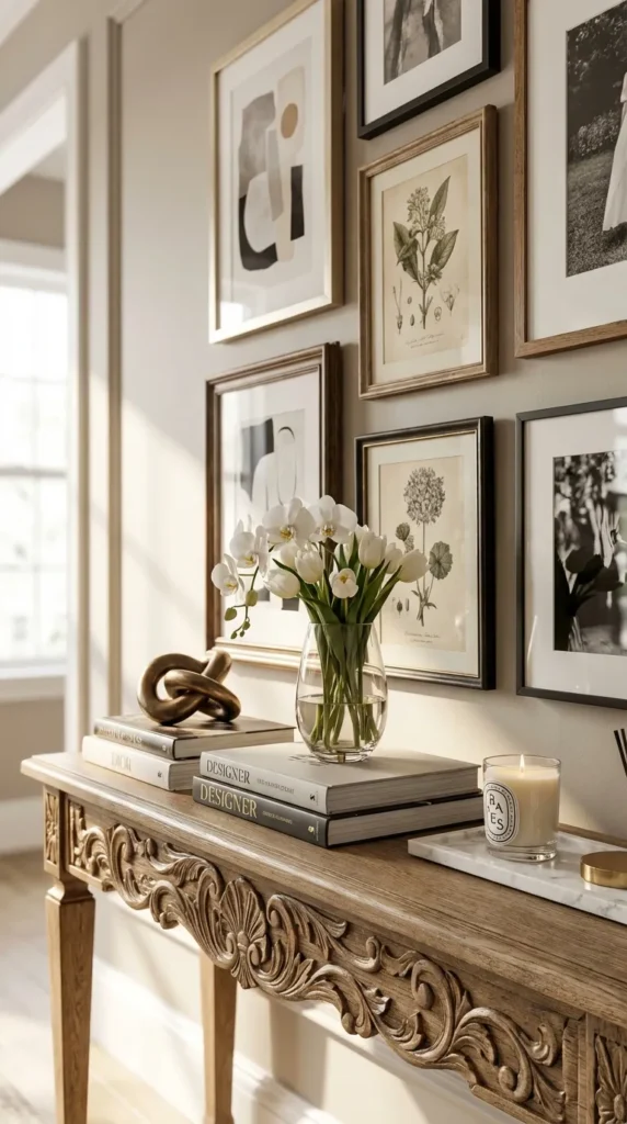 Bold Artistic Console With Eclectic Wall Art