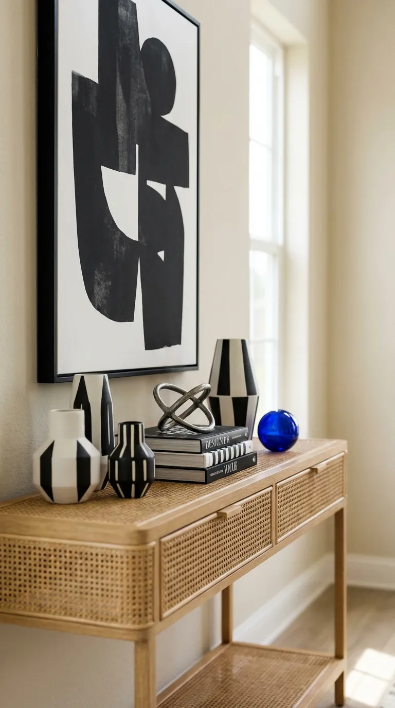 Bold Black Console With Graphic Accessories