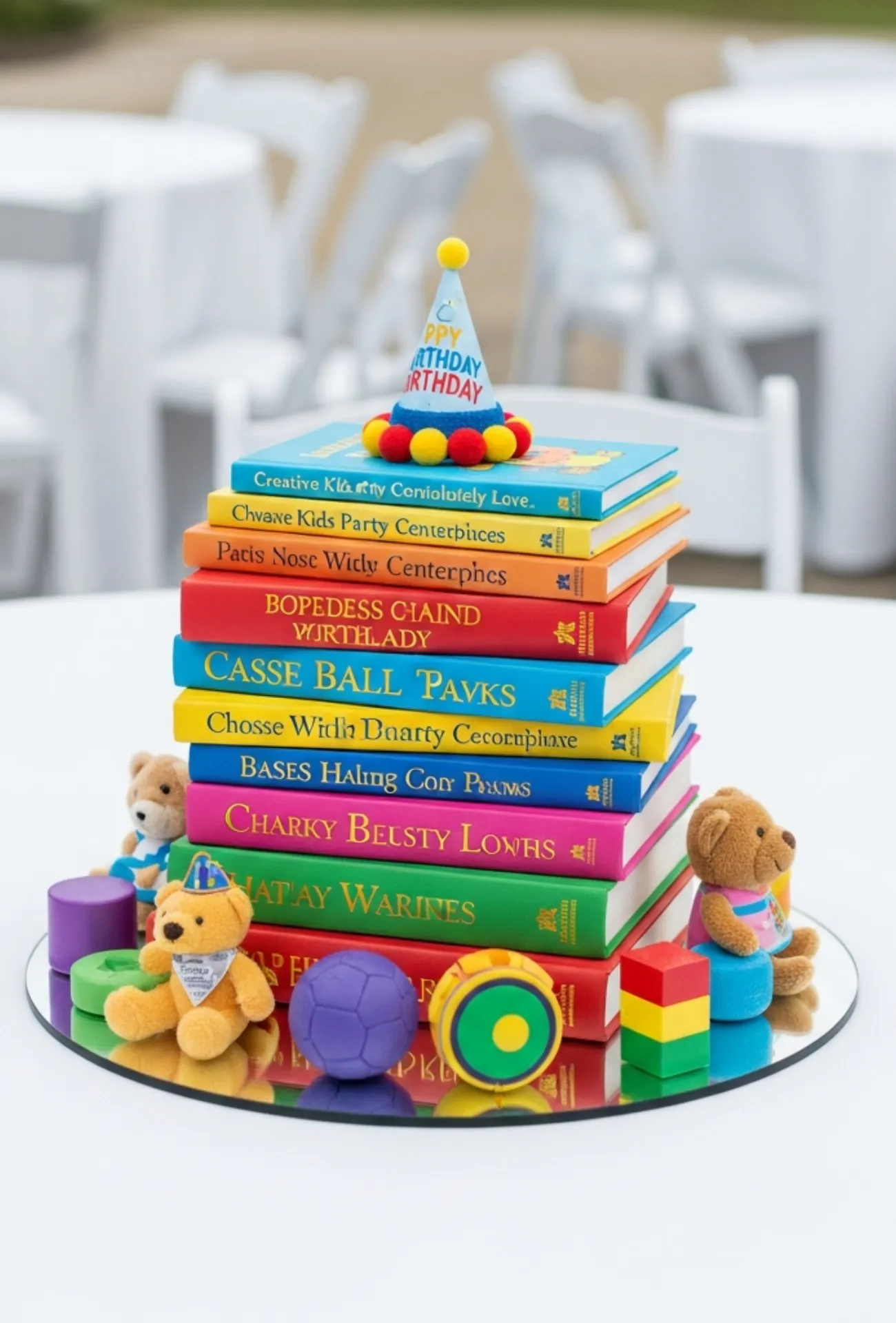 Book Stack with Toy Accents Centerpieces