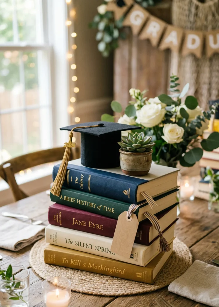 Books and Achievement Stack Centerpieces