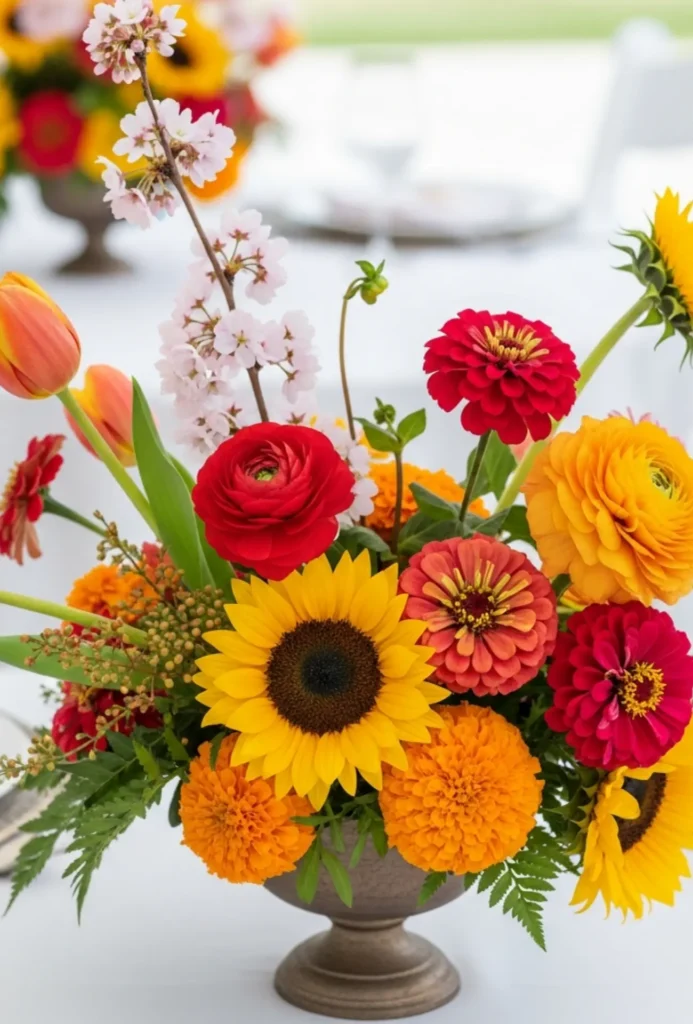 Bright Seasonal Flower Arrangement Centerpieces