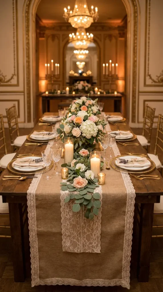 Burlap Runners with Lace Trim