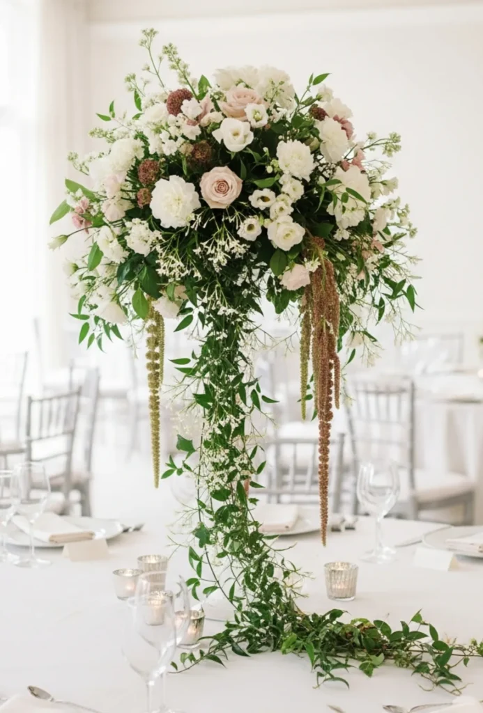 Cascading Floral Centerpieces with Trailing Vines