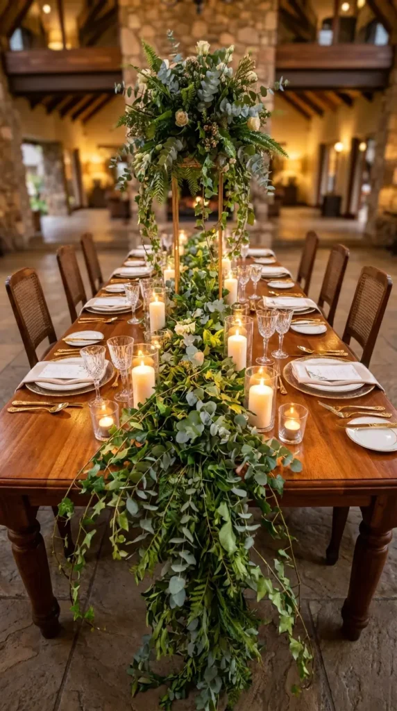 Cascading Ivy Table Decorations with Candles