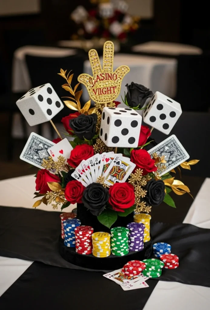 Casino Night Poker Chip and Dice Centerpieces