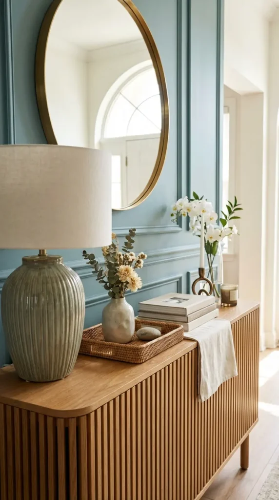 Ceramic Textured Lamp with Organic Entryway Decor