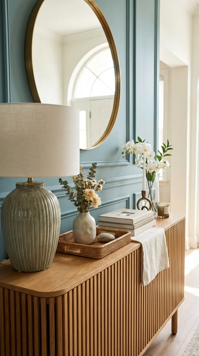 Ceramic Textured Lamp with Organic Entryway Decor