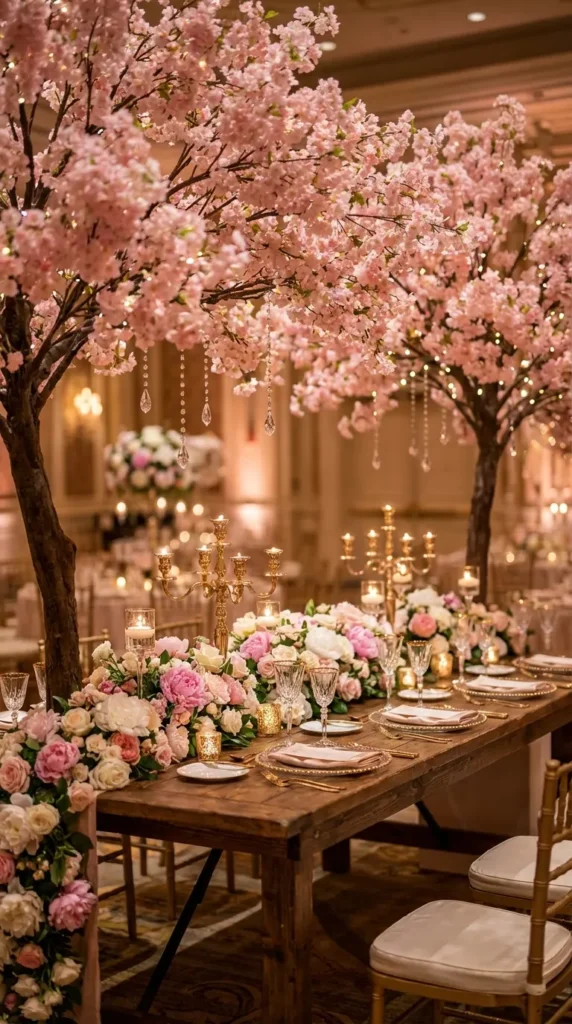 Cherry Blossom Trees Framing The Couples Table