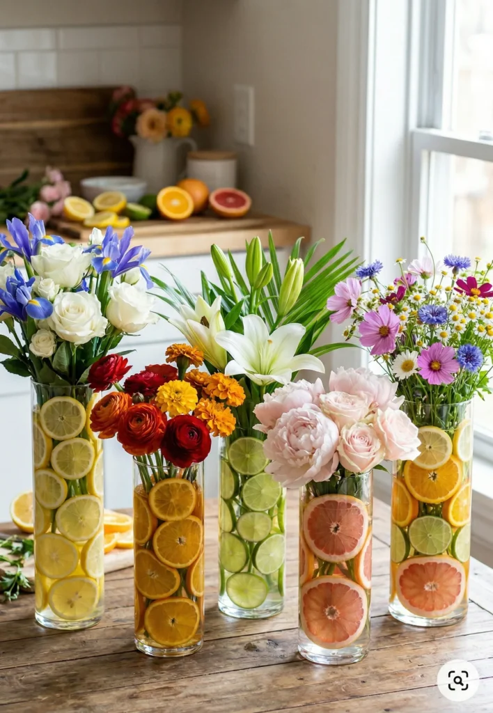 Citrus & Floral Glass Vase Arrangements
