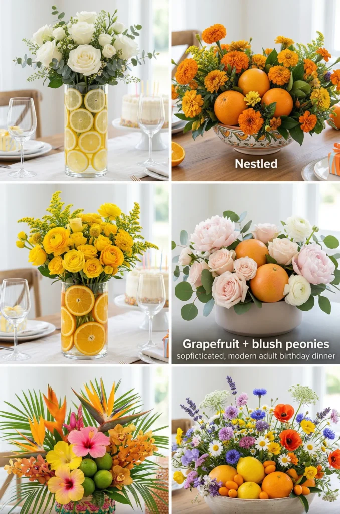 Citrus & Floral Mixed Table Arrangement
