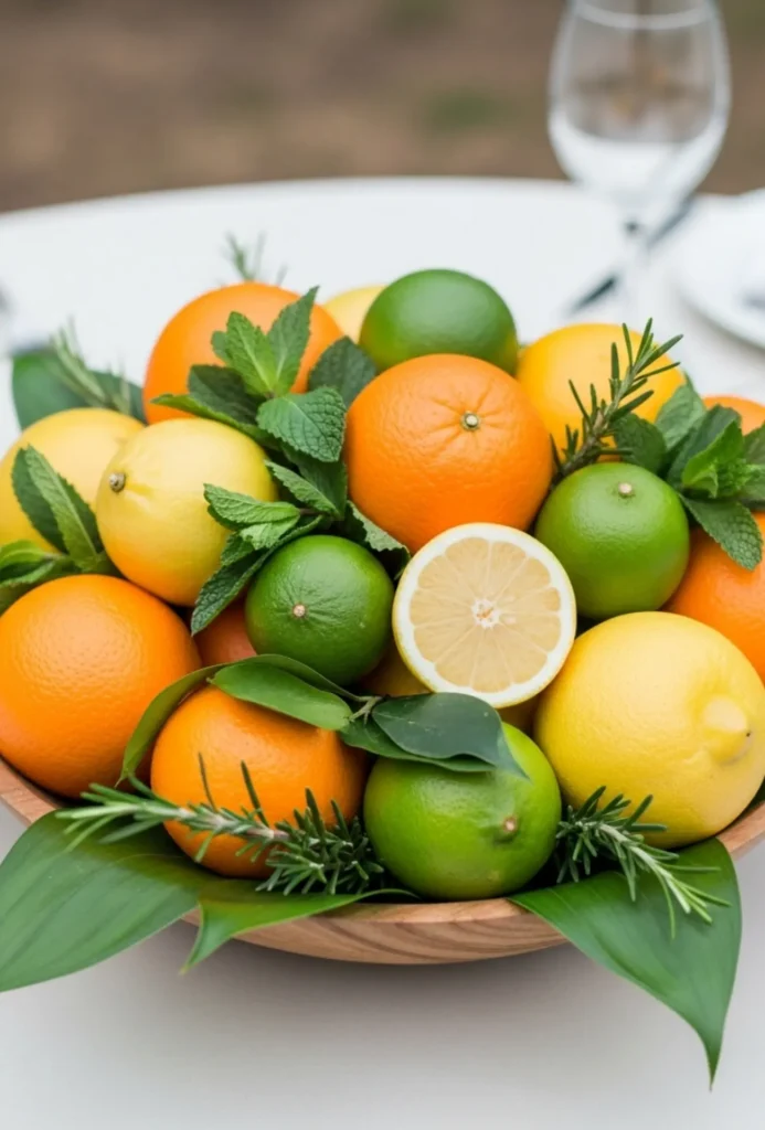 Citrus Fruit and Greenery Bowl Centerpieces