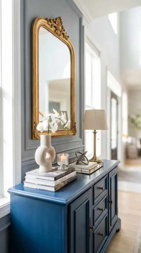 Classic Preppy Chic Console with Statement Mirror