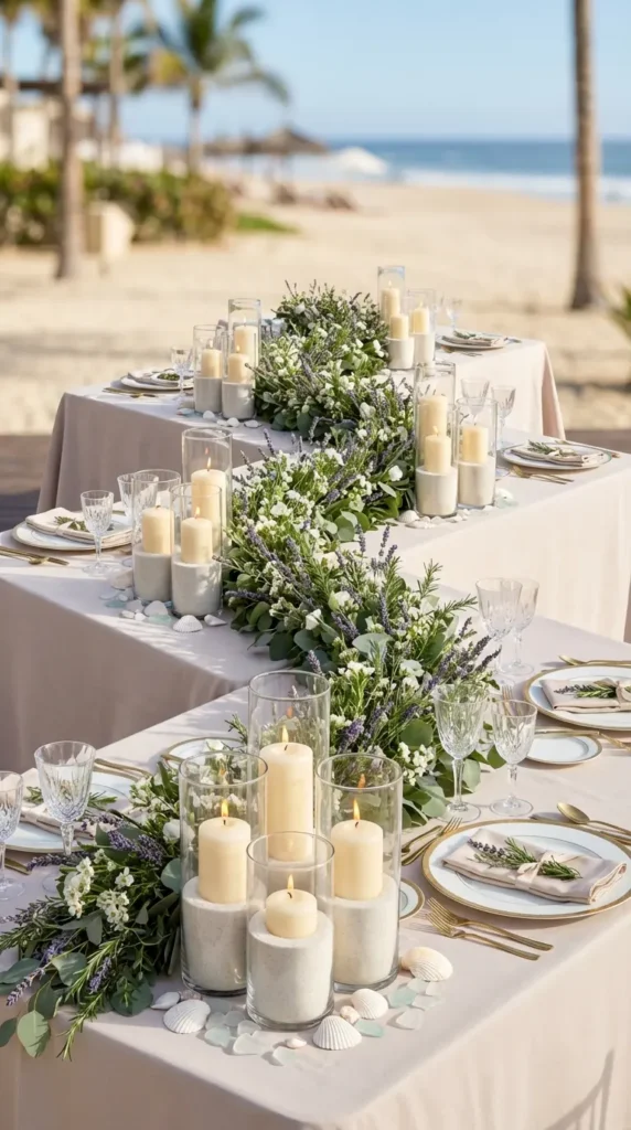 Coastal Candle Arrangements in Sand-Filled Vases