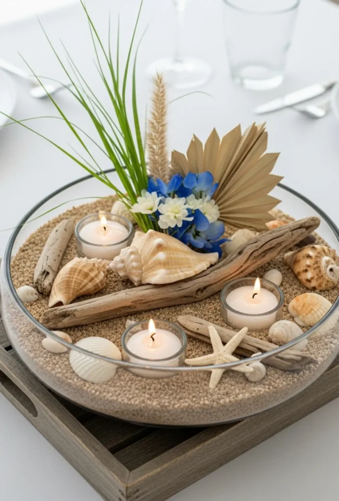 Coastal Shell and Sand Centerpieces