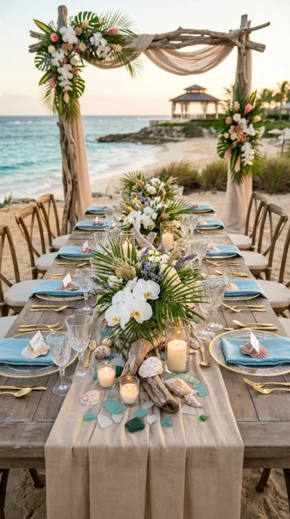 Coastal-Inspired Sweetheart Table With Seashell Accents