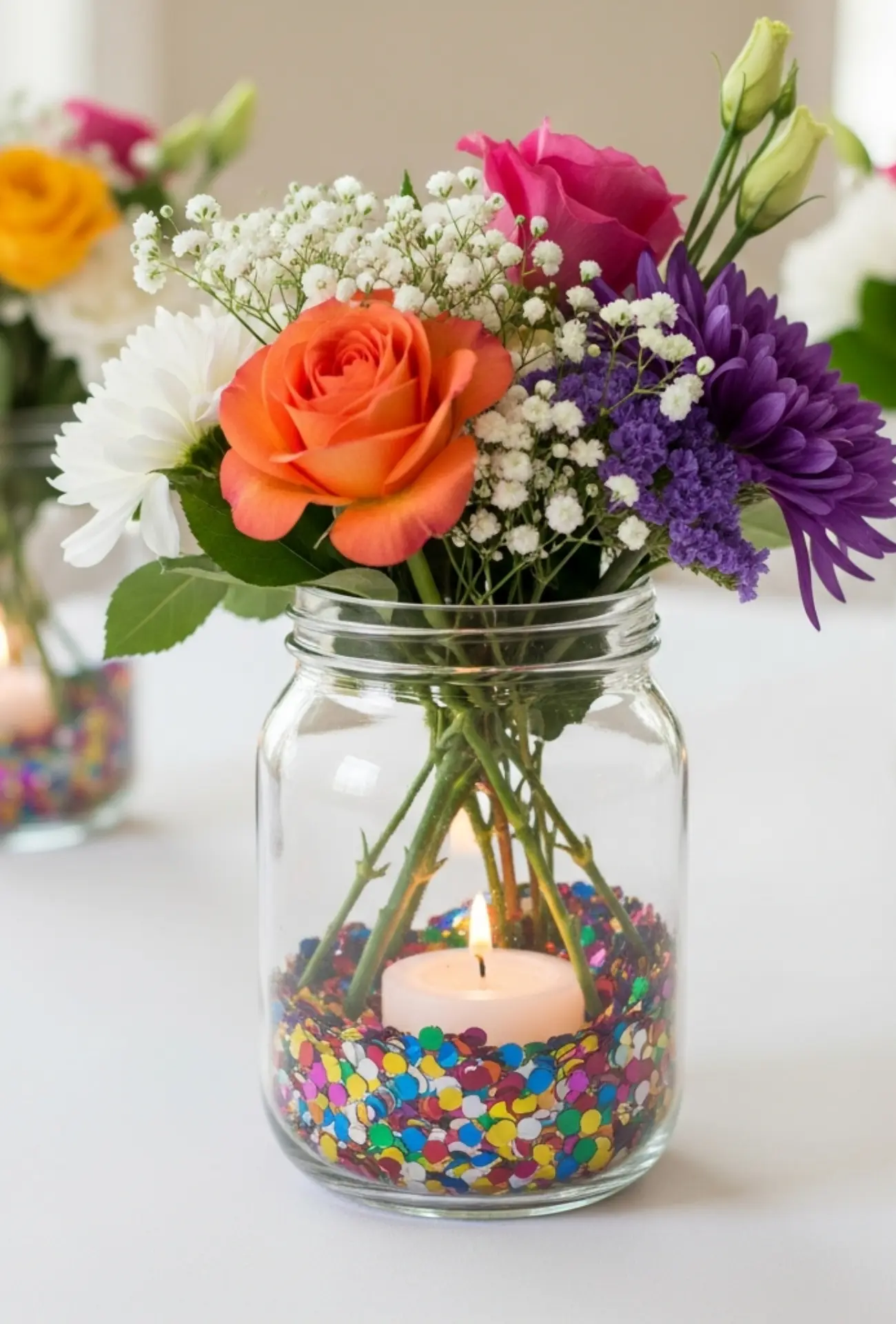 Confetti-Filled Glass Jar Centerpieces