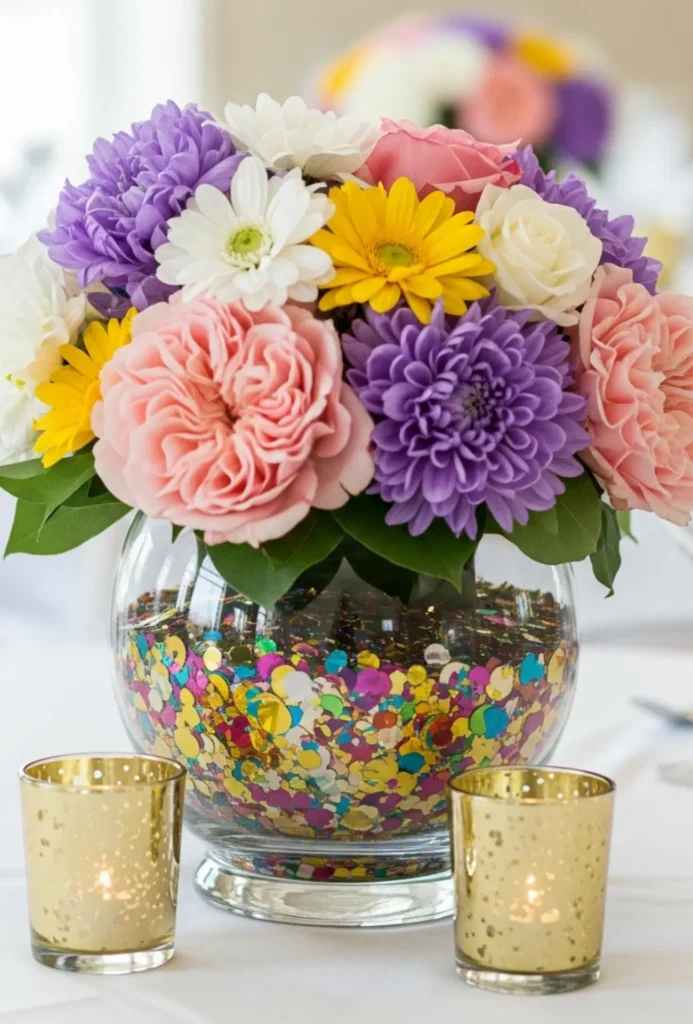 Confetti Filled Glass Vase Centerpieces
