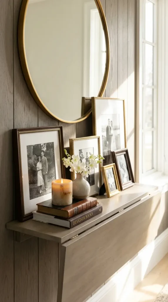 Console Styled With Framed Personal Photos