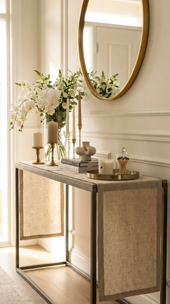 Console Table With Stylish Runner And Candles