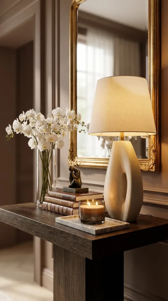 Console Table with Ambient Table Lamp Lighting