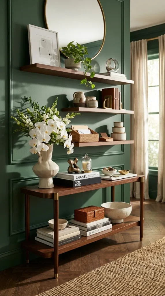 Console With Floating Shelves Above It