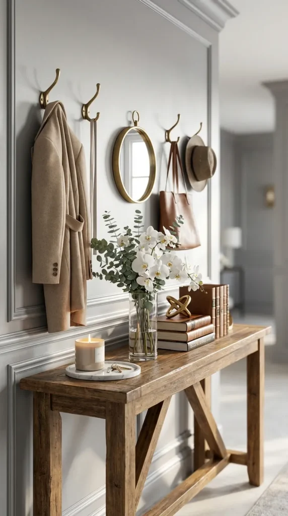 Console With Integrated Wall Hooks Storage