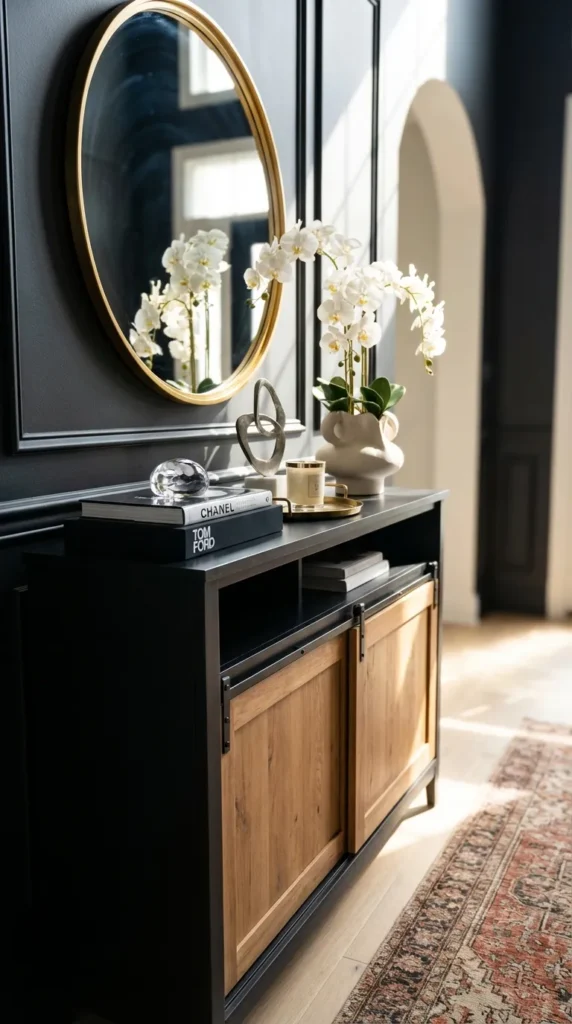 Console With Sliding Barn Door Cabinets