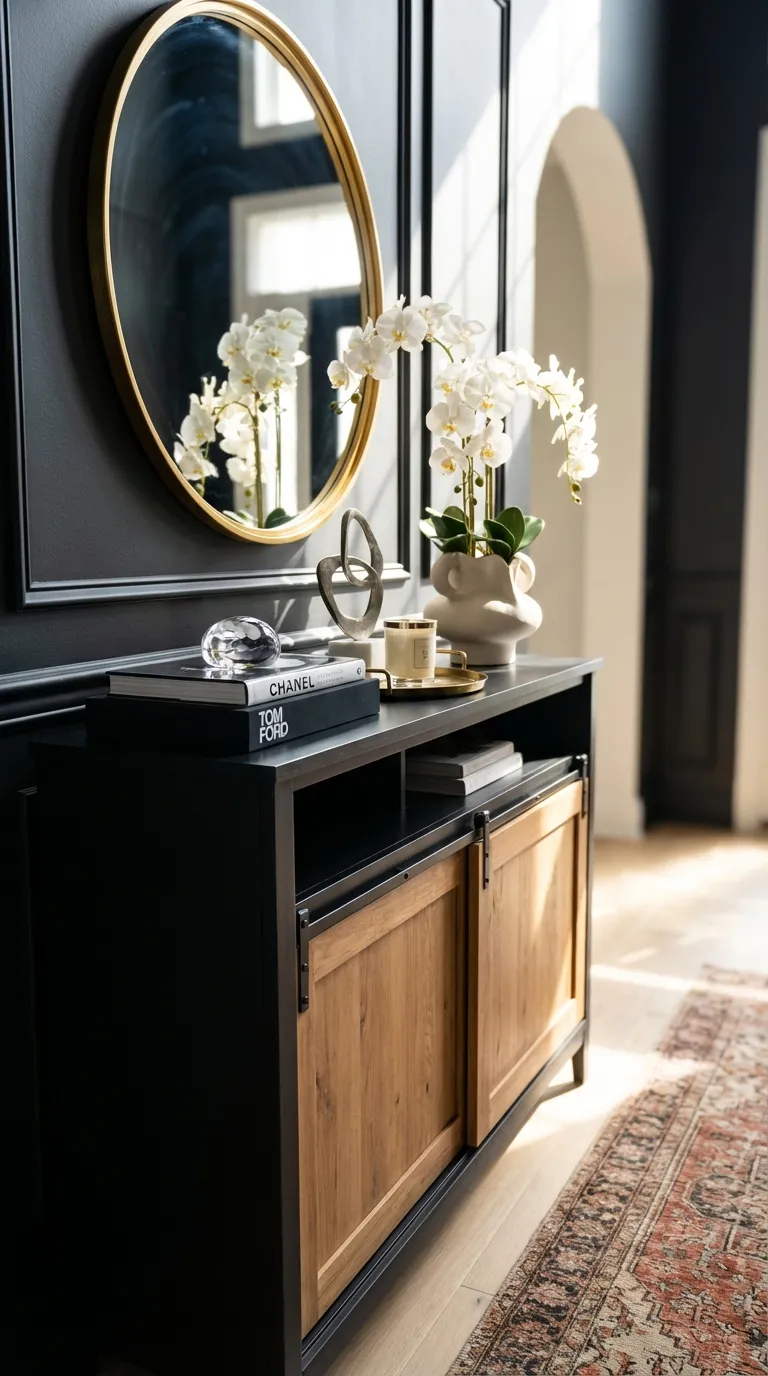 Console With Sliding Barn Door Cabinets