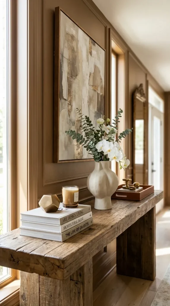 Contemporary Chic Console with Abstract Art