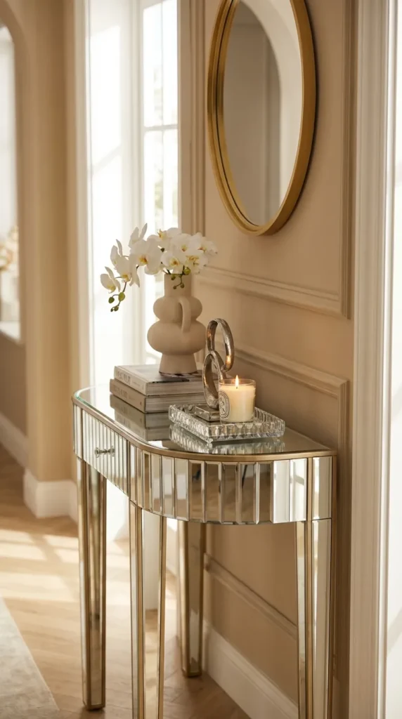 Corner Console With Curved Edge Design