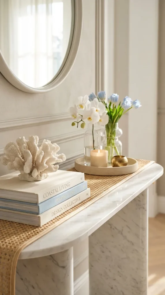 Curved Console With Modern Coastal Accents