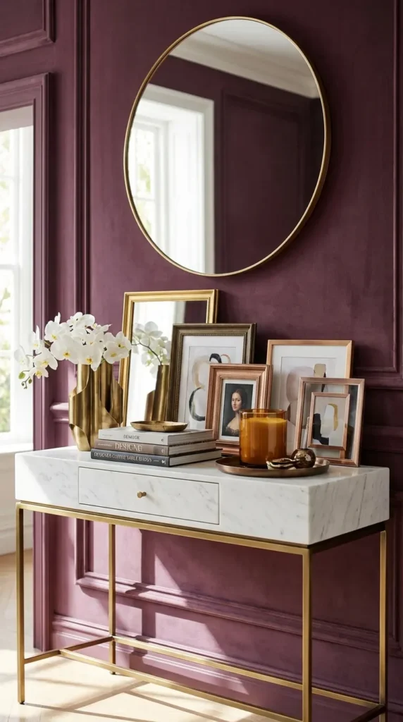 Elegant Marble Console With Mixed Metal Frames
