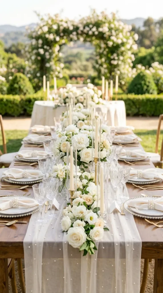 Elegant Pearl and Ivory Wedding Tablescape