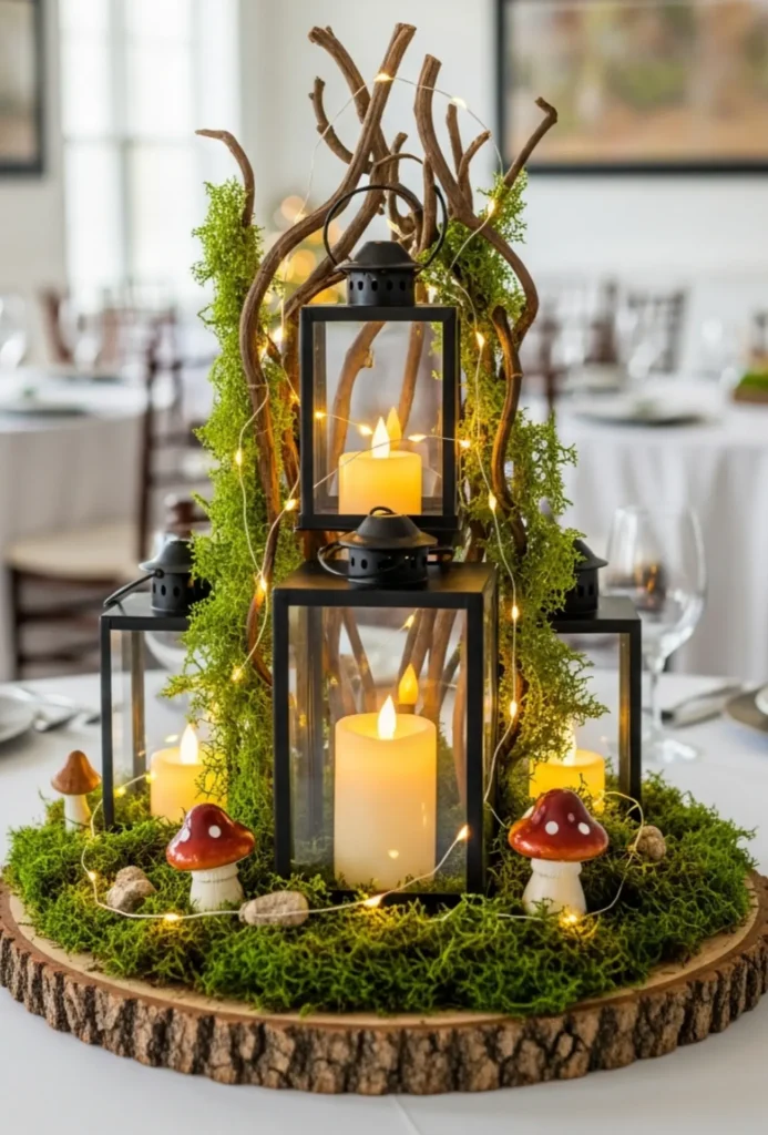 Enchanted Forest Moss and Fairy Lantern Centerpieces