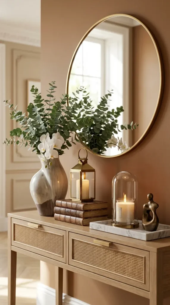 Eucalyptus and Lantern Accents With Vintage Books
