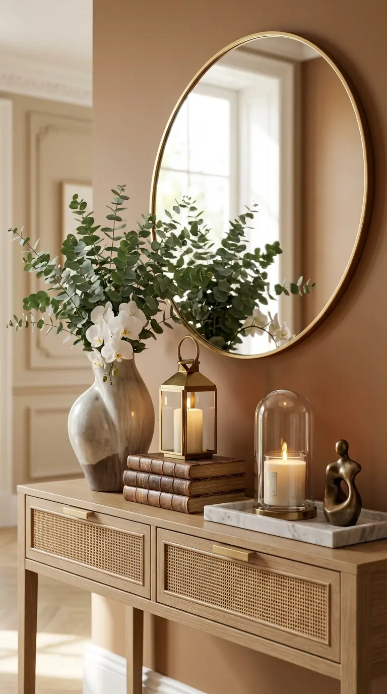 Eucalyptus and Lantern Accents With Vintage Books