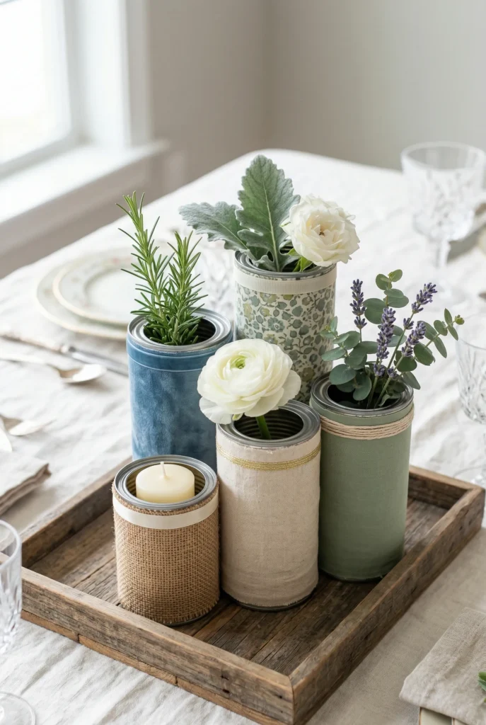 Fabric Wrapped Tin Cans