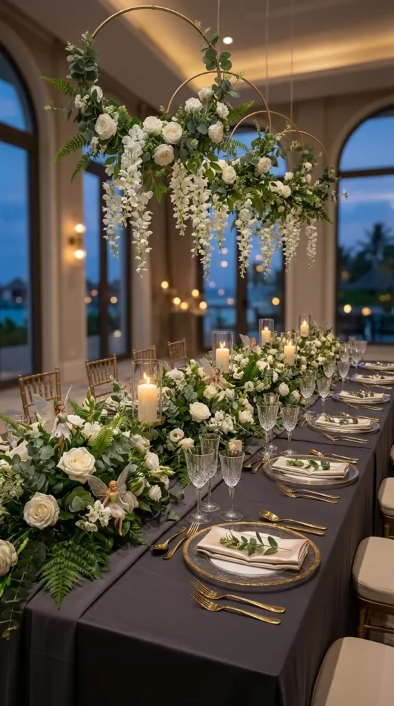 Fairy Figurines Hidden in Lush Floral Centerpieces