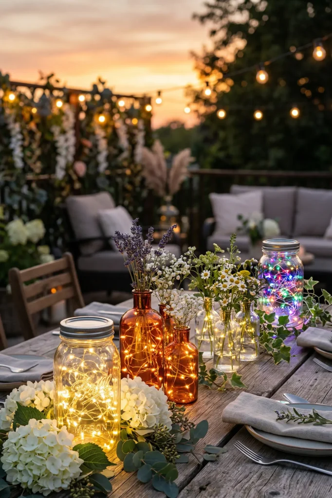 Fairy Light Wrapped Jar Centerpieces