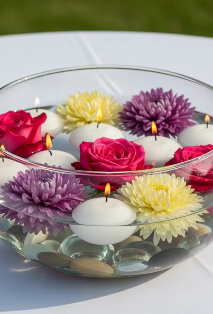 Floating Candle and Flower Bowl Centerpieces