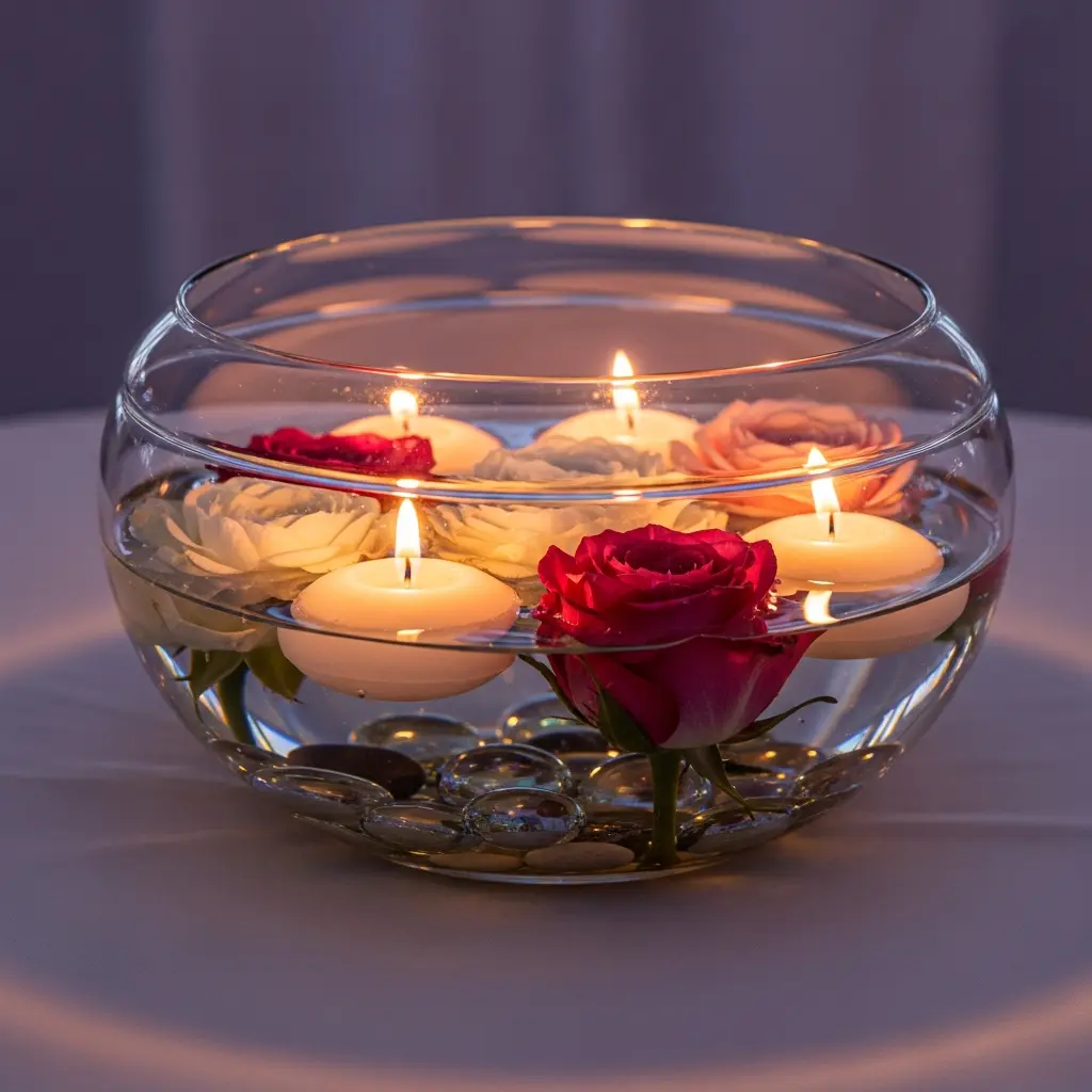Floating Candles in Glass Bowls