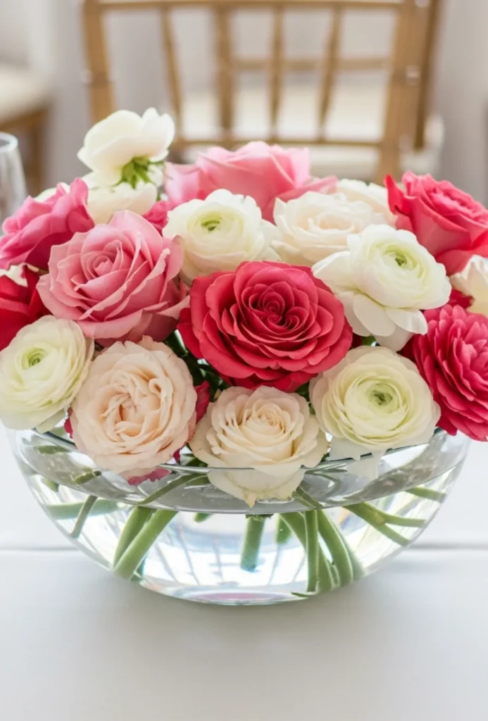 Floating Flowers in Clear Bowls