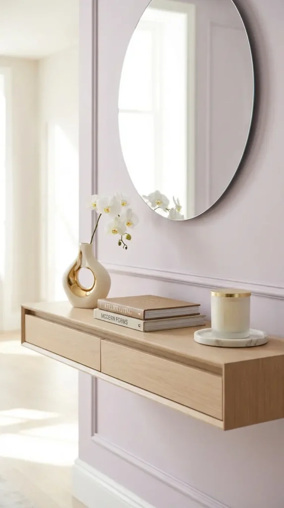Floating Wall Console With Minimal Decor Display