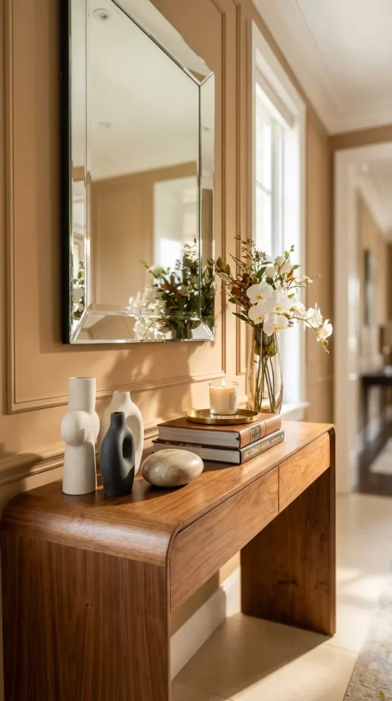 Frameless Modern Mirror with Sculptural Decor Pieces