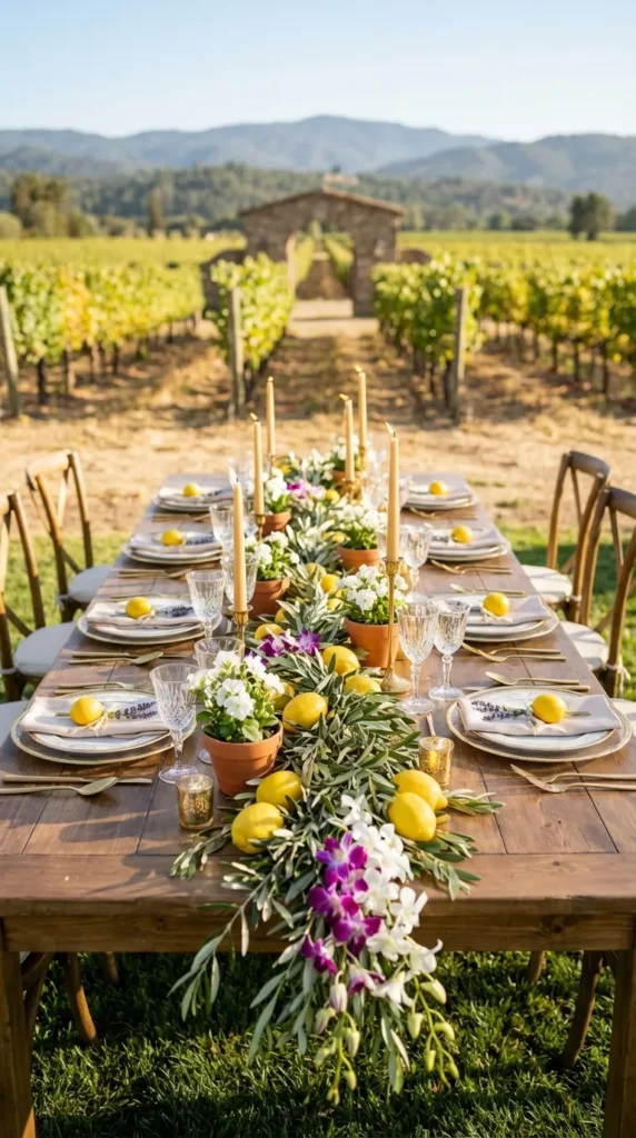 Fresh Lemon and Olive Branch Mediterranean Tablescape
