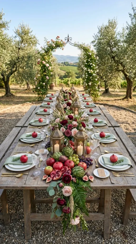Fresh Produce Tablescapes Apples Pomegranates Artichokes