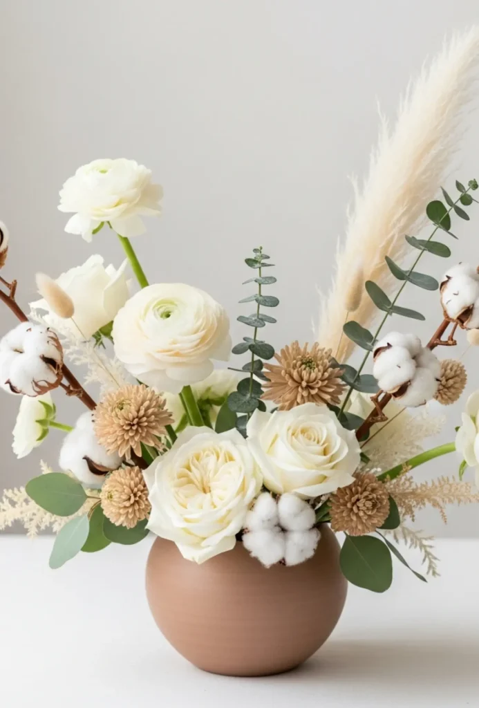 Gender Neutral Soft Beige and Cream Centerpieces