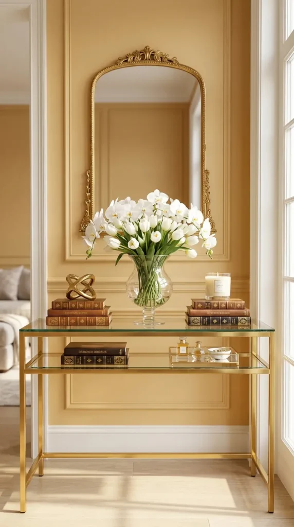 Glass And Gold Glam Console